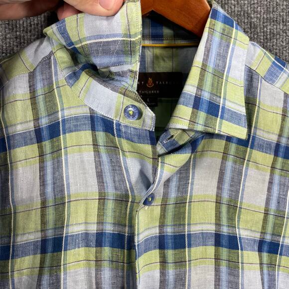 Robert Talbott Tailored Button Up 100% Linen Shirt Men's Large Blue/Green Plaid - Picture 4 of 9